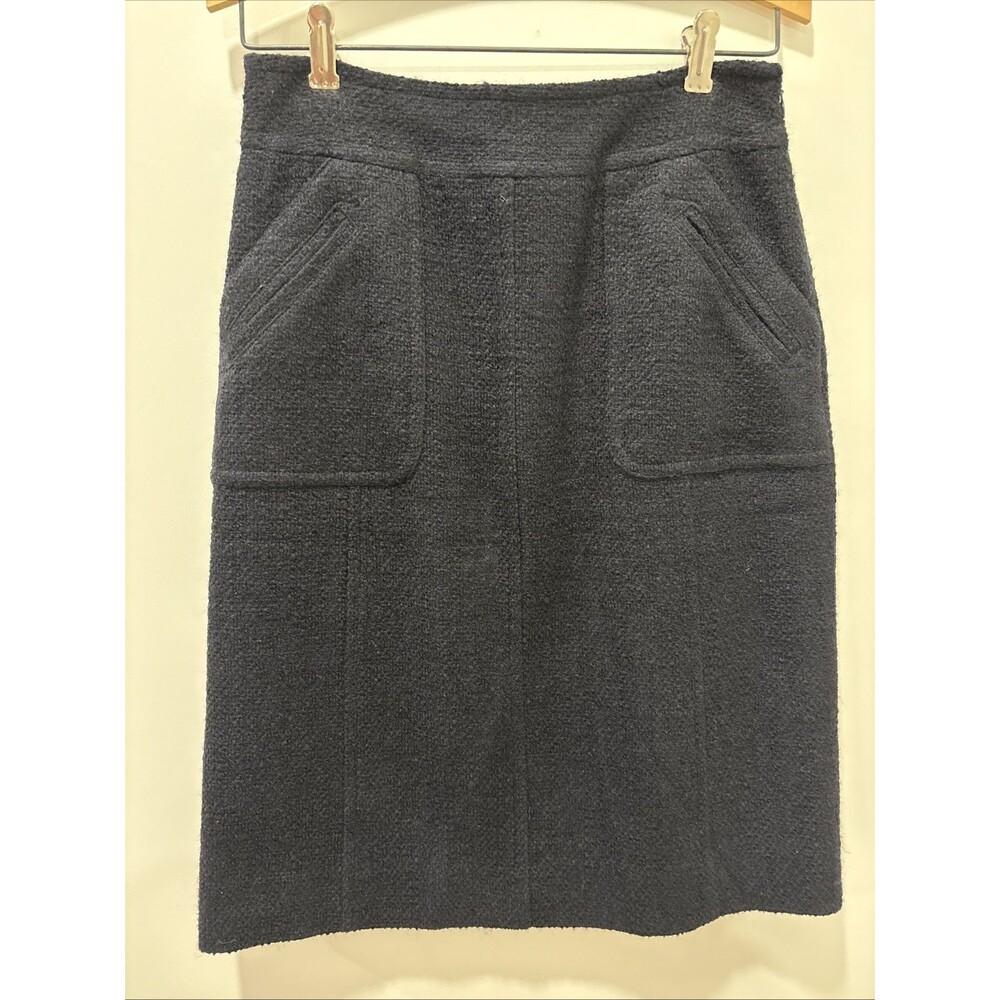 Milly Very Dark Navy Blue Boucle Knit Pencil Skirt Pockets , Size 4